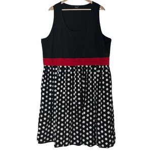 City Chic V Neck PolkaDot Pleated Fit & Flare Dress Size XXL Black White Red